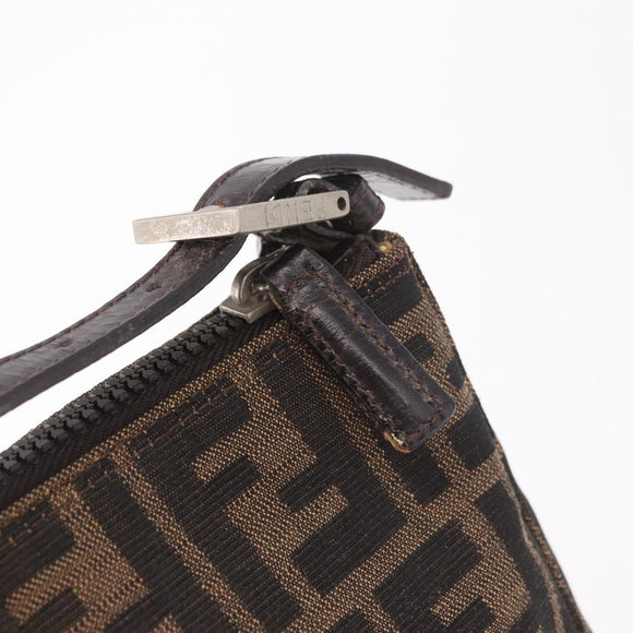 FENDI Zucca Canvas Hand Bag Black Brown Auth 184638