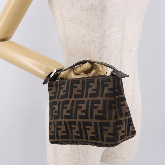 FENDI Zucca Canvas Hand Bag Black Brown Auth 184638