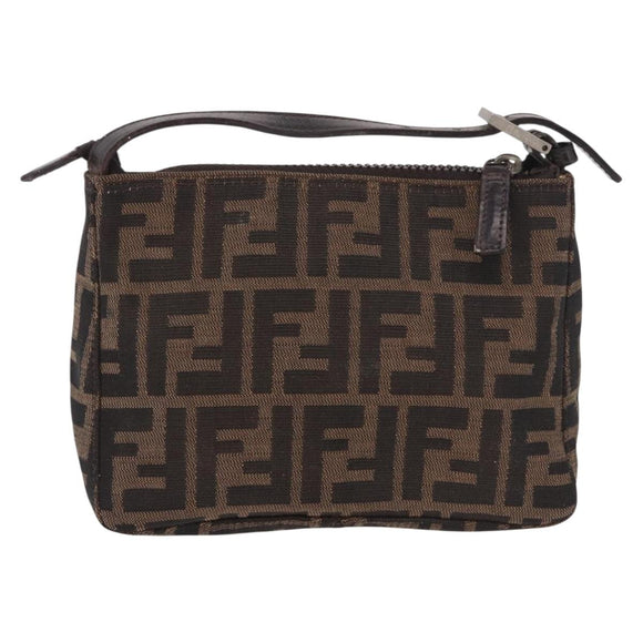 FENDI Zucca Canvas Hand Bag Black Brown Auth 184638
