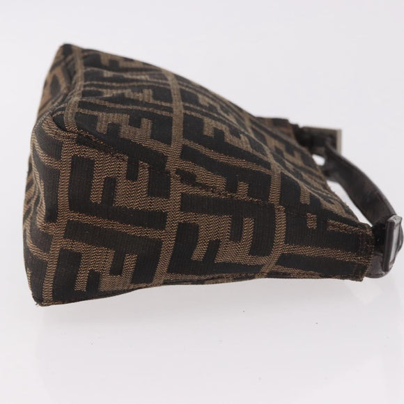 FENDI Zucca Canvas Hand Bag Black Brown Auth 184638