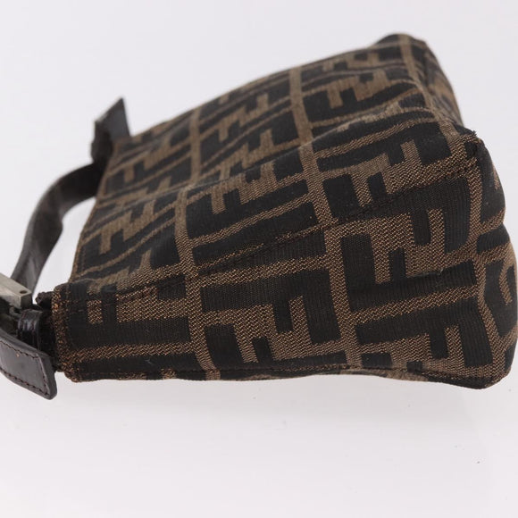 FENDI Zucca Canvas Hand Bag Black Brown Auth 184638