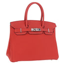 HERMES Birkin 30 Hand Bag Taurillon Leather Red Silver Auth 184651SAM-1