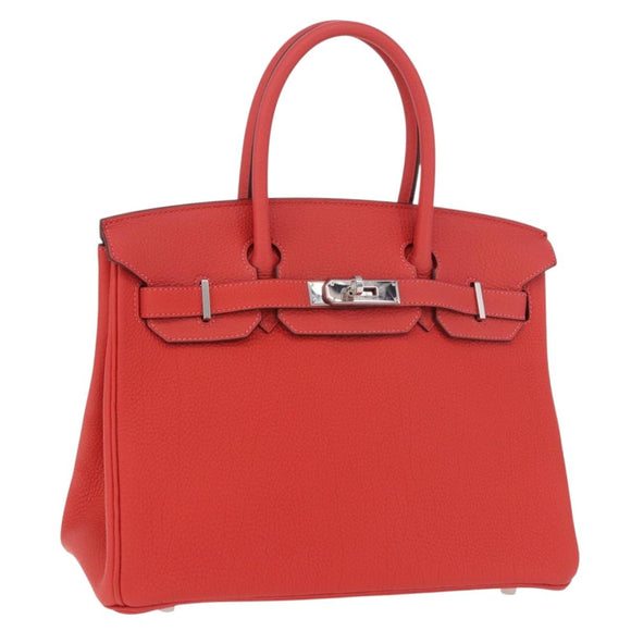 HERMES Birkin 30 Hand Bag Taurillon Leather Red Silver Auth 184651SAM