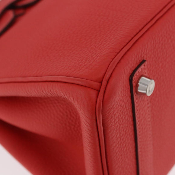 HERMES Birkin 30 Hand Bag Taurillon Leather Red Silver Auth 184651SAM