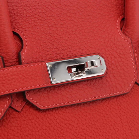 HERMES Birkin 30 Hand Bag Taurillon Leather Red Silver Auth 184651SAM