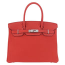 HERMES Birkin 30 Hand Bag Taurillon Leather Red Silver Auth 184651SAM-13