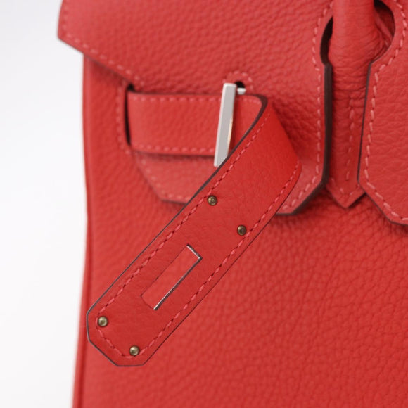 HERMES Birkin 30 Hand Bag Taurillon Leather Red Silver Auth 184651SAM