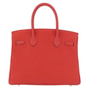 HERMES Birkin 30 Hand Bag Taurillon Leather Red Silver Auth 184651SAM-2