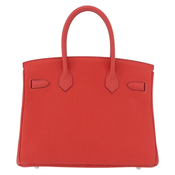 HERMES Birkin 30 Hand Bag Taurillon Leather Red Silver Auth 184651SAM