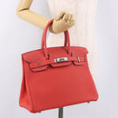 HERMES Birkin 30 Hand Bag Taurillon Leather Red Silver Auth 184651SAM-35