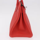 HERMES Birkin 30 Hand Bag Taurillon Leather Red Silver Auth 184651SAM-4