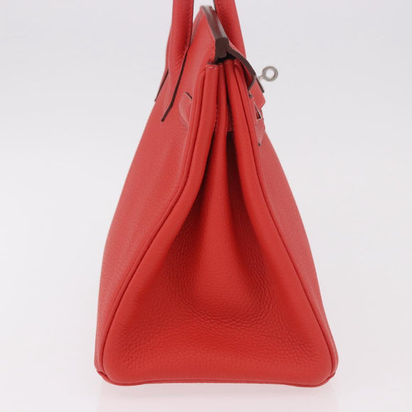 HERMES Birkin 30 Hand Bag Taurillon Leather Red Silver Auth 184651SAM