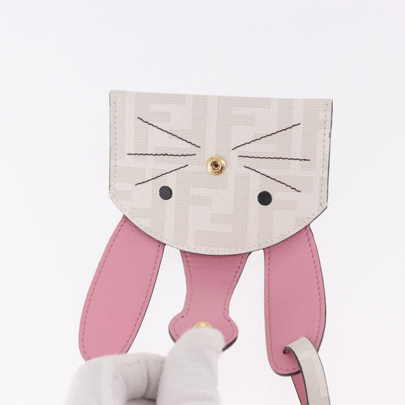 FENDI Zucca Canvas Best Friends Forever Rabbit Card Case White Gold Auth 184654M