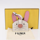 FENDI Zucca Canvas Best Friends Forever Rabbit Card Case White Gold Auth 184654M-18