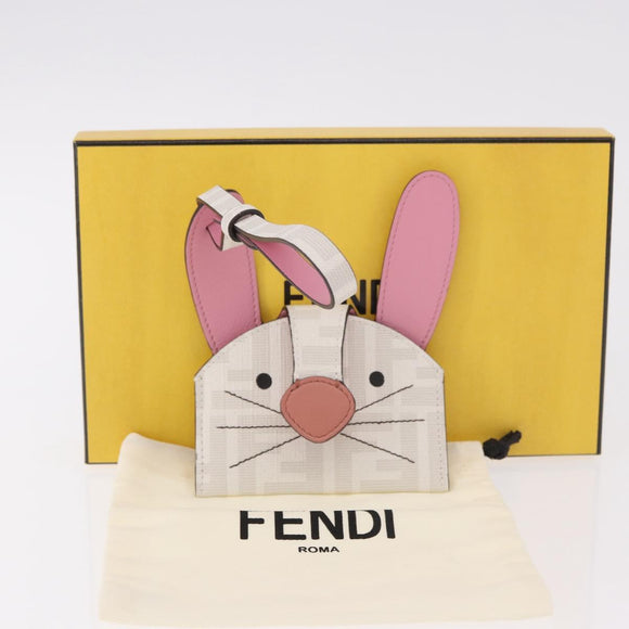 FENDI Zucca Canvas Best Friends Forever Rabbit Card Case White Gold Auth 184654M