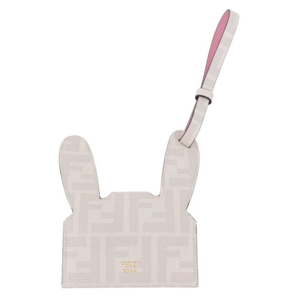 FENDI Zucca Canvas Best Friends Forever Rabbit Card Case White Gold Auth 184654M
