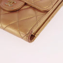 CHANEL Matelasse Compact Wallet Lamb Skin Gold CC Auth 184655M-15