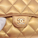 CHANEL Matelasse Compact Wallet Lamb Skin Gold CC Auth 184655M-18