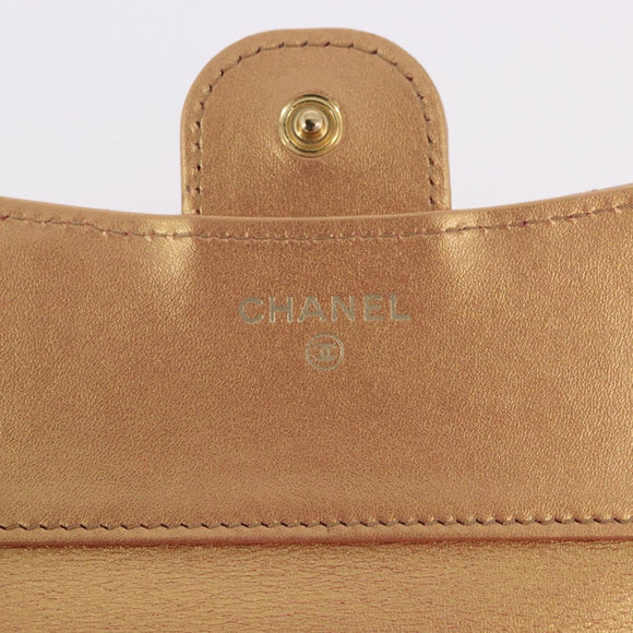 CHANEL Matelasse Compact Wallet Lamb Skin Gold CC Auth 184655M
