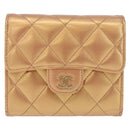 CHANEL Matelasse Compact Wallet Lamb Skin Gold CC Auth 184655M-13