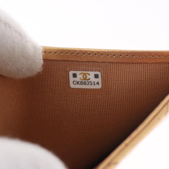 CHANEL Matelasse Compact Wallet Lamb Skin Gold CC Auth 184655M