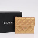 CHANEL Matelasse Compact Wallet Lamb Skin Gold CC Auth 184655M-12