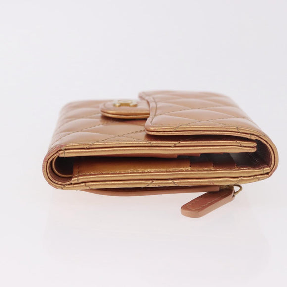 CHANEL Matelasse Compact Wallet Lamb Skin Gold CC Auth 184655M