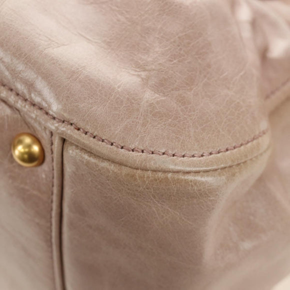 Miu Miu Ribbon Hand Bag Leather 2way Beige Gold Auth 184677M