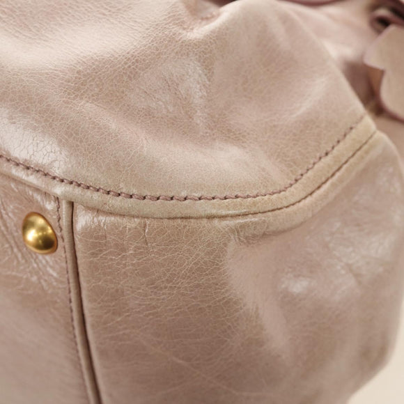 Miu Miu Ribbon Hand Bag Leather 2way Beige Gold Auth 184677M
