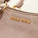 Miu Miu Ribbon Hand Bag Leather 2way Beige Gold Auth 184677M-21