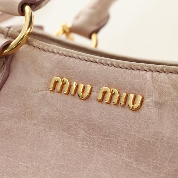 Miu Miu Ribbon Hand Bag Leather 2way Beige Gold Auth 184677M