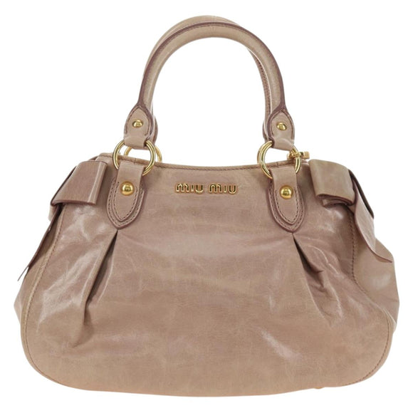 Miu Miu Ribbon Hand Bag Leather 2way Beige Gold Auth 184677M