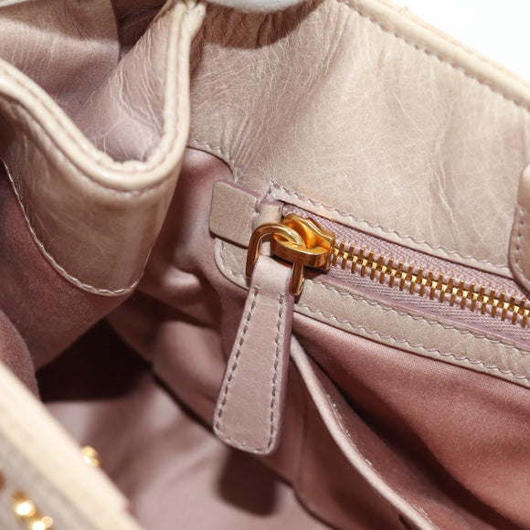 Miu Miu Ribbon Hand Bag Leather 2way Beige Gold Auth 184677M