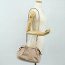 Miu Miu Ribbon Hand Bag Leather 2way Beige Gold Auth 184677M-28