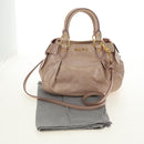 Miu Miu Ribbon Hand Bag Leather 2way Beige Gold Auth 184677M-12