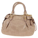 Miu Miu Ribbon Hand Bag Leather 2way Beige Gold Auth 184677M-2