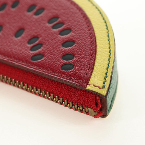 HERMES Watermelon Coin Purse Leather Red Auth 184685M