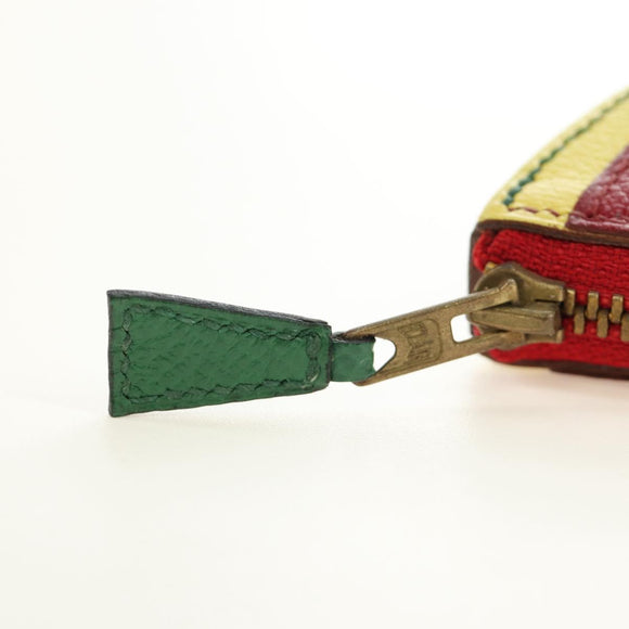 HERMES Watermelon Coin Purse Leather Red Auth 184685M