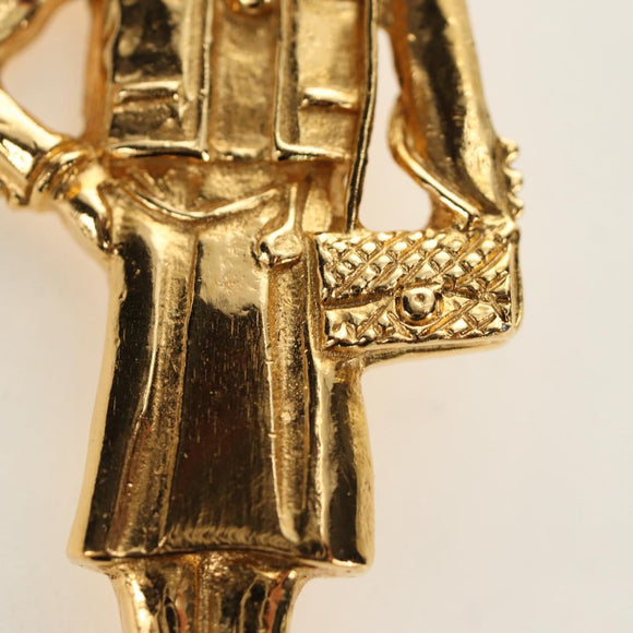 CHANEL Mademoiselle Brooch metal Gold Tone CC Auth 184687V