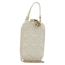 Christian Dior Heart Cannage Chain Shoulder Phone Leather White Auth 184688A-1
