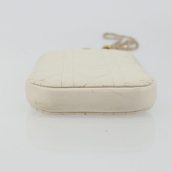 Christian Dior Heart Cannage Chain Shoulder Phone Leather White Auth 184688A