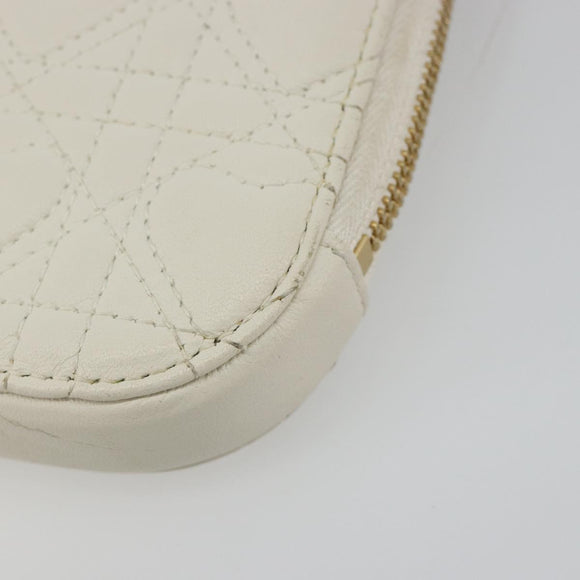 Christian Dior Heart Cannage Chain Shoulder Phone Leather White Auth 184688A