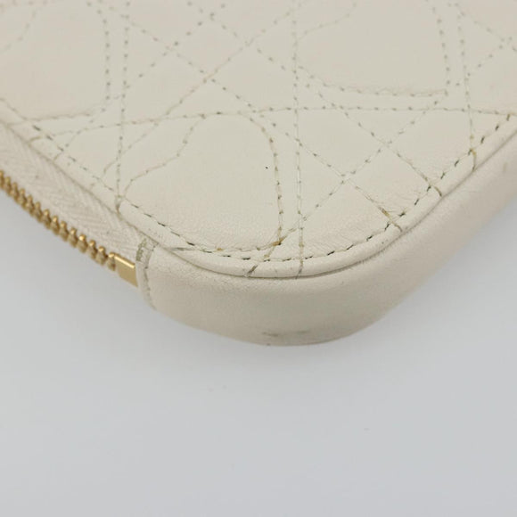 Christian Dior Heart Cannage Chain Shoulder Phone Leather White Auth 184688A