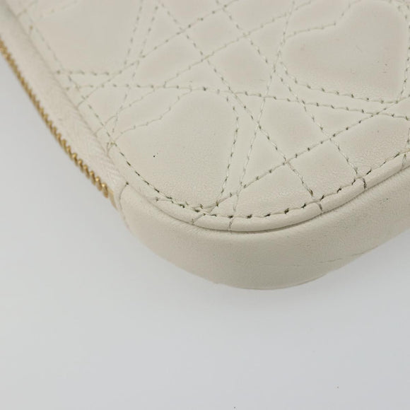 Christian Dior Heart Cannage Chain Shoulder Phone Leather White Auth 184688A