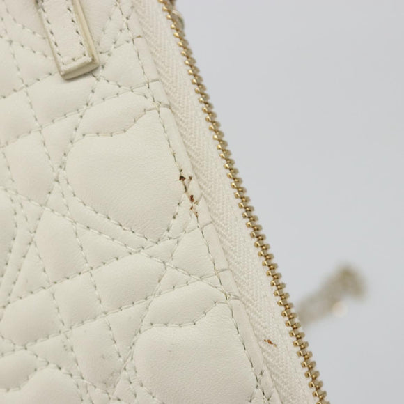 Christian Dior Heart Cannage Chain Shoulder Phone Leather White Auth 184688A