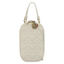 Christian Dior Heart Cannage Chain Shoulder Phone Leather White Auth 184688A-13