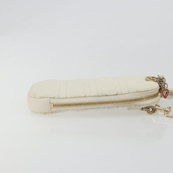 Christian Dior Heart Cannage Chain Shoulder Phone Leather White Auth 184688A