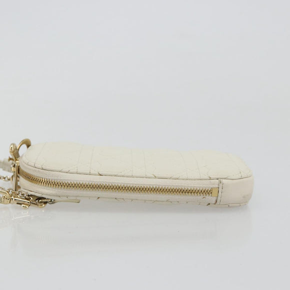 Christian Dior Heart Cannage Chain Shoulder Phone Leather White Auth 184688A