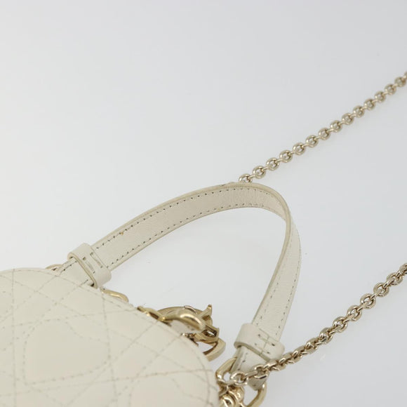 Christian Dior Heart Cannage Chain Shoulder Phone Leather White Auth 184688A