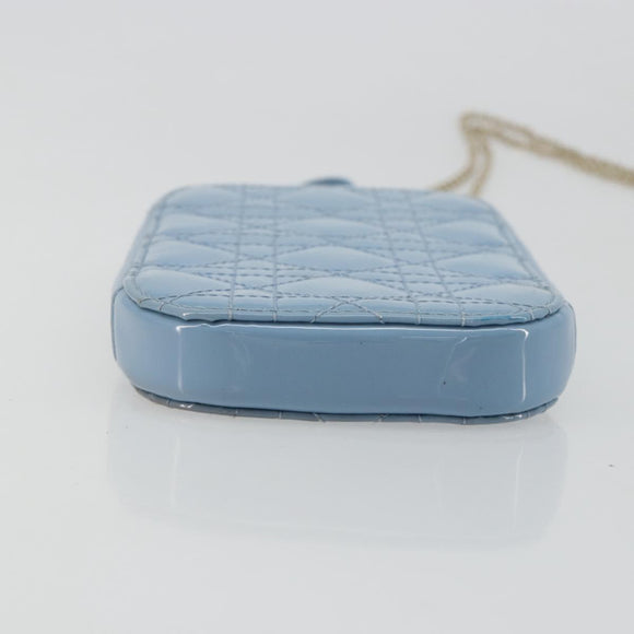 Christian Dior Cannage Phone Case Bag Patent leather Light Blue Auth 184689A